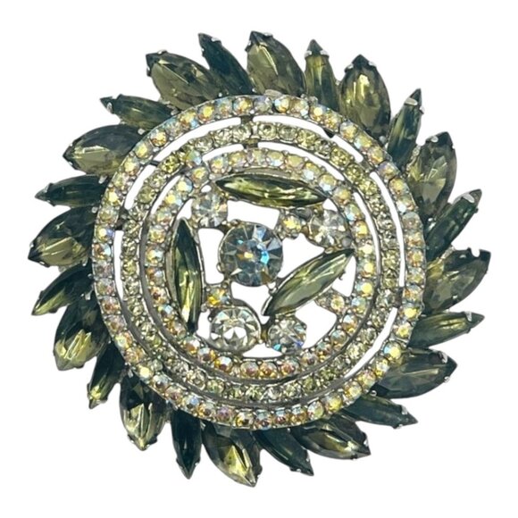 Vintage Rhinestone Pinwheel Brooch w/ Marquise-cut Rhinestones Art Deco Pin - Picture 4 of 6